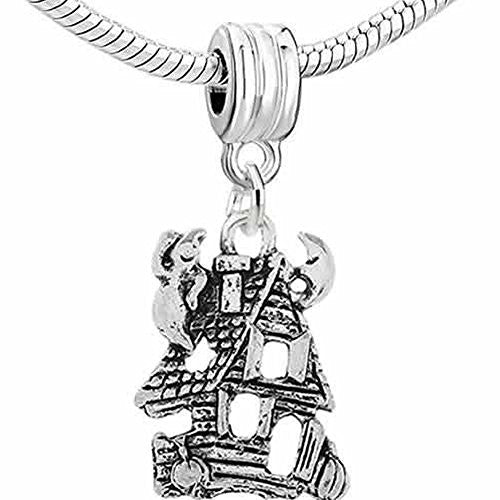 Halloween Haunted Ghost House Dangle European Bead Compatible for Most European Snake Chain Bracelet - Sexy Sparkles Fashion Jewelry - 1
