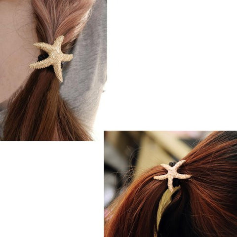 Nylon Cirlce Ring Hair Band Ponytail Holder Black Acrylic Imitation Pearl Choose Your Style From Menu (Starfish A) - Sexy Sparkles Fashion Jewelry - 3