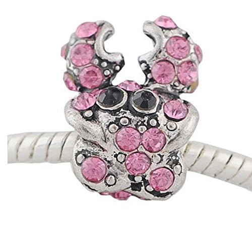 Crab with Crystals Spacer Bead For Snake Chain Bracelet (Pink) - Sexy Sparkles Fashion Jewelry
