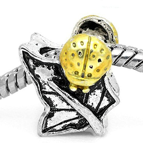 Lady Bug on Leaf Bead Spacer for Snake Chain Charm Bracelet - Sexy Sparkles Fashion Jewelry - 1