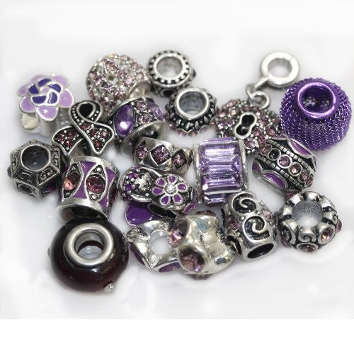 Ten (10) of Assorted Shades of Amethyst Crystal Rhinestones Beads for Snake Chain Charm Bracelet