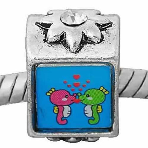 Kissing Sea Horse on European Bead Compatible for Most European Snake Chain Charm Bracelet - Sexy Sparkles Fashion Jewelry - 2