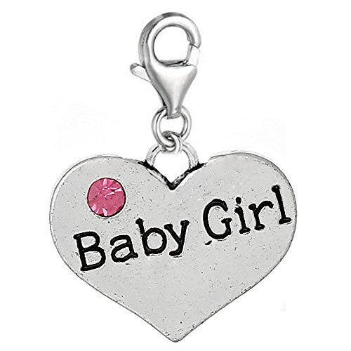 Heart 2 Sided w/ Clear  Crystal Stones Baby Girl Charm Clip On Pendant w/ Lobster Clasp - Sexy Sparkles Fashion Jewelry