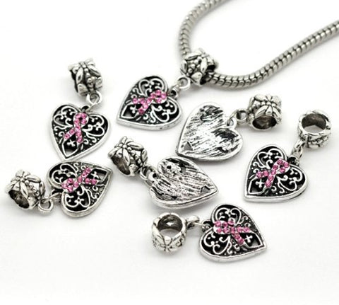 Silver Tone Bead Charm, Breast Cancer Awareness Dangle for Snake Chain Charm Bracelet - Sexy Sparkles Fashion Jewelry - 3