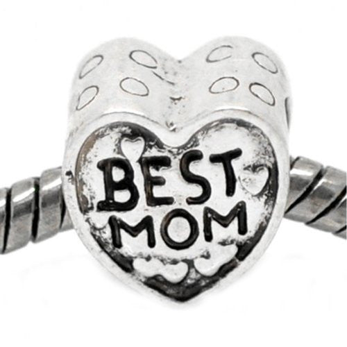 Love Best MOM Heart Bead Charm Spacer For Snake Chain Charm Bracelet