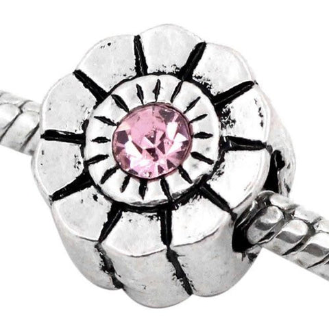 Flower W/pink  Rhinestone Charm European Bead Compatible for Most European Snake Chain Bracelet - Sexy Sparkles Fashion Jewelry - 2