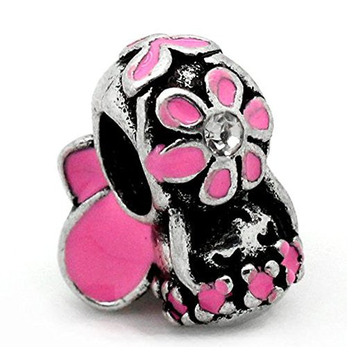 Pink Flower Fairy Charm European Bead Compatible for Most European Snake Chain Bracelet