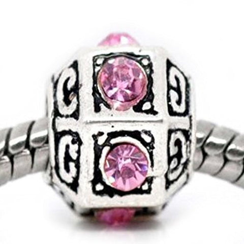 Pink  Crystals Polyhedron Bead Charm Spacer For Snake Chain Charm Bracelet - Sexy Sparkles Fashion Jewelry - 1
