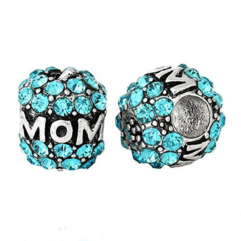 Mothers Day Jewelry Heart Pattern With Aqua Rhinestones for snake chain charm Bracelet - Sexy Sparkles Fashion Jewelry - 2