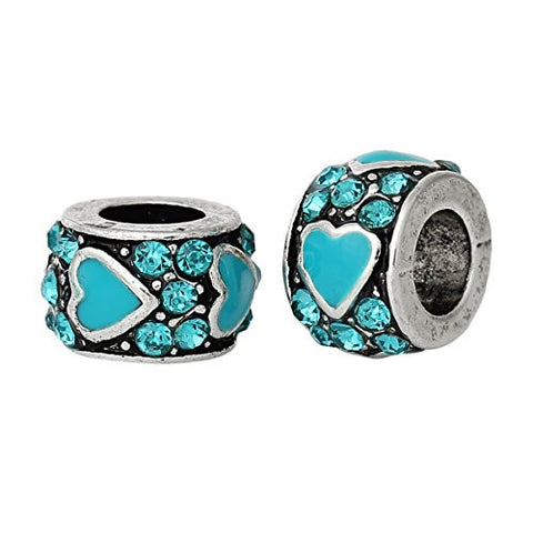 Heart Pattern w/  Crystals Bead Compatible for Most European Snake Chain Bracelet (Blue) - Sexy Sparkles Fashion Jewelry - 2