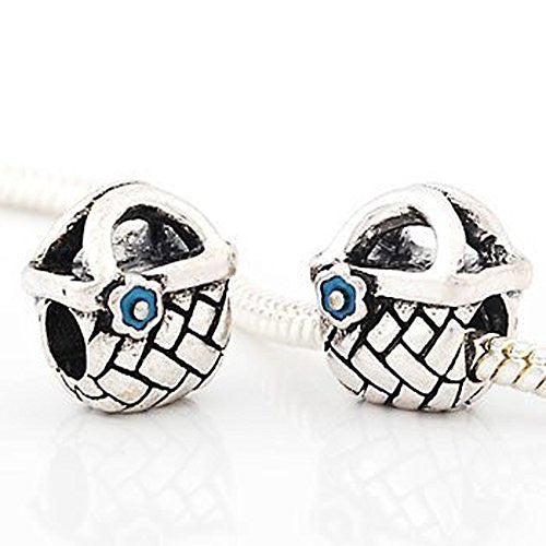Picnic Basket Beach Bag Charm European Bead Compatible for Most European Snake Chain Bracelet