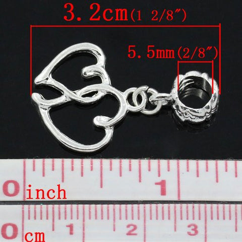 Hearts Charm Dangle Bead Spacer for Snake Chain Charm Bracelet - Sexy Sparkles Fashion Jewelry - 3