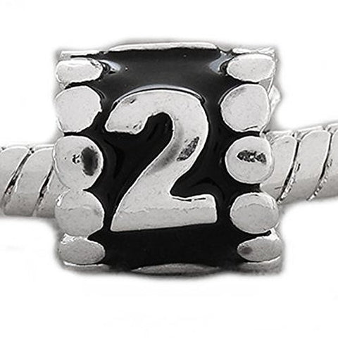 Black Enamel Number Charm Bead  "2" European Bead Compatible for Most European Snake Chain Charm Bracelets - Sexy Sparkles Fashion Jewelry - 1