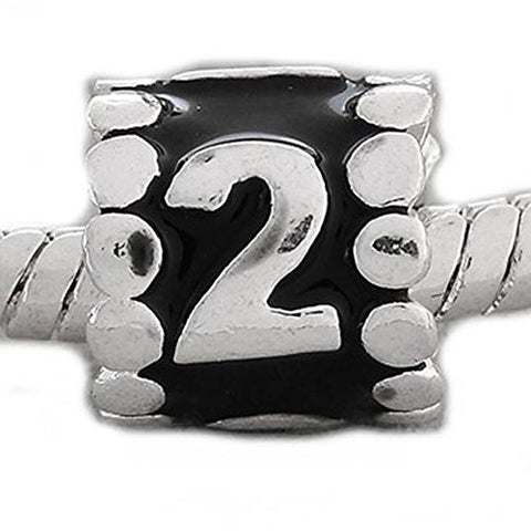 Black Enamel Number Charm Bead  "2" European Bead Compatible for Most European Snake Chain Charm Bracelets - Sexy Sparkles Fashion Jewelry - 1