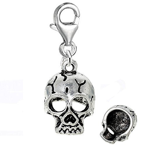 Hollow Skull Clip on Pendant for European Charm Jewelry w/ Lobster Clasp - Sexy Sparkles Fashion Jewelry
