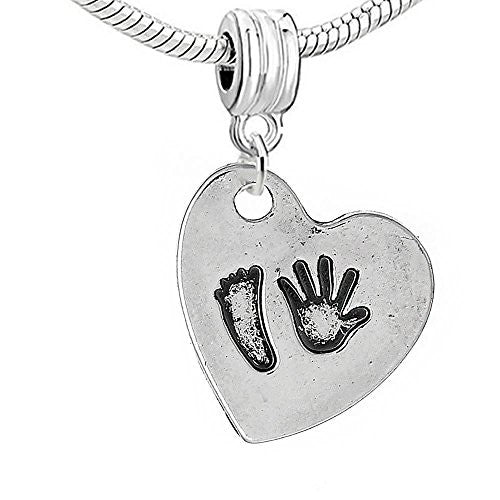 Foot and Hand Print on Heart European Bead Compatible for Most European Snake Chain Bracelet - Sexy Sparkles Fashion Jewelry