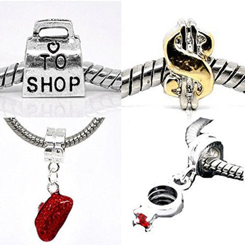 Set of Four (4) Charms Love to Shop Charm Beads For Snake Chain Bracelets - Sexy Sparkles Fashion Jewelry - 1