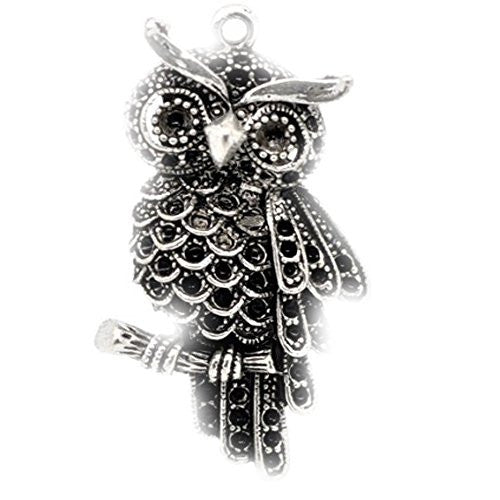 Silver Tone Owl Charm Pendant for Necklace - Sexy Sparkles Fashion Jewelry - 1