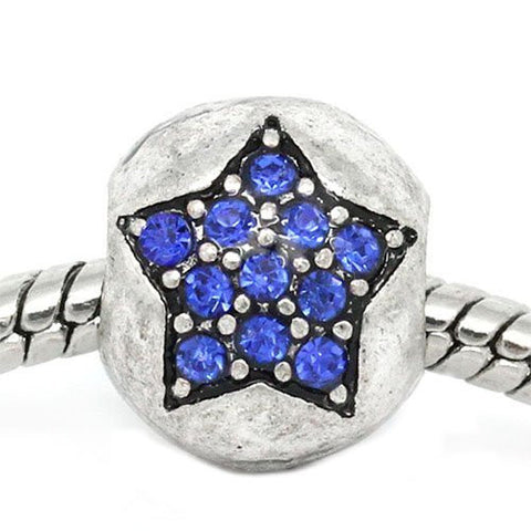 European Charm Beads Antique Silver Star Carved Blue Rhinestone - Sexy Sparkles Fashion Jewelry - 4
