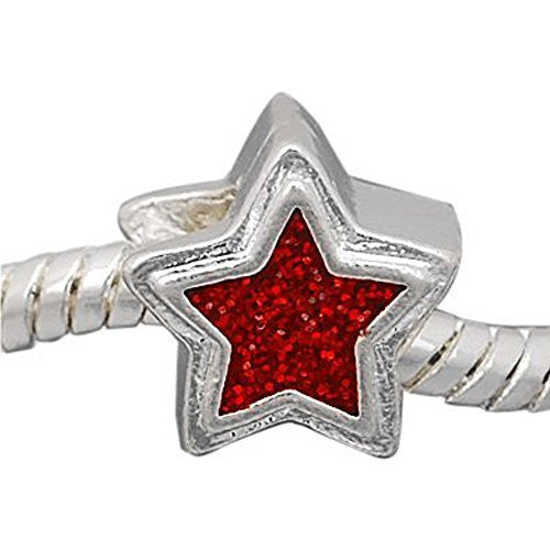 Star with Red Sparkles Charm European Bead Compatible for Most European Snake Chain Bracelet - Sexy Sparkles Fashion Jewelry - 1