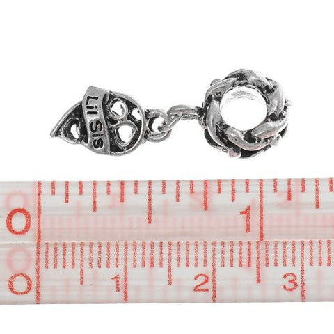 1 Pair Lil Sis-Big Sis Heart Love European Bead Compatible for Most European Snake Chain Charm Bracelet - Sexy Sparkles Fashion Jewelry - 3