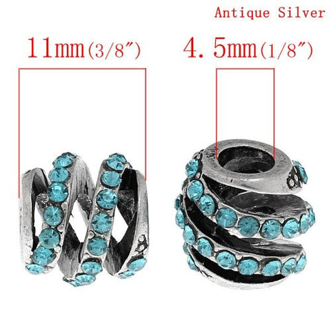 Spiral Design W/crystals Charm Spacer Bead For Snake Chain Bracelet (Aqua) - Sexy Sparkles Fashion Jewelry - 3