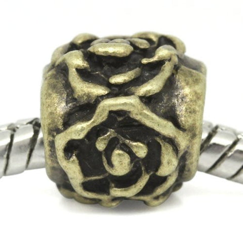Bronze Plated Flower Carved on European Bead Compatible for Most European Snake Chain Bracelet - Sexy Sparkles Fashion Jewelry - 4
