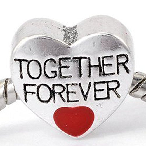 Together Forever on Heart European Bead Compatible for Most European Snake Chain Bracelet