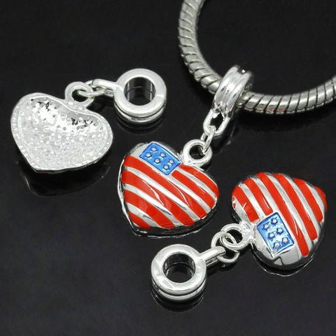 American Flag Heart Charm Dangle Spacers for Snake Chain Bracelet - Sexy Sparkles Fashion Jewelry - 3