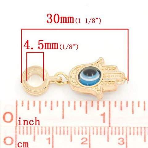 Gold Tone Hamsa Evil Eye European Bead Compatible for Most European Snake Chain Bracelet - Sexy Sparkles Fashion Jewelry - 2