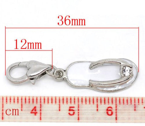 Clip on white Flip Flop Shoe Pendant for European Jewelry w/ Lobster Clasp - Sexy Sparkles Fashion Jewelry - 2