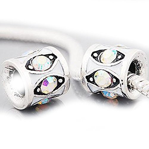 Iridescent Tube Design w/Rhinestone European Bead Compatible for Most European Snake Chain Charm Bracelet