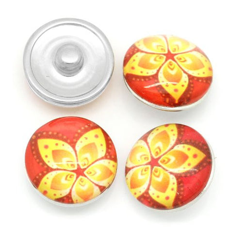 Red & Yellow Flower Design Glass Chunk Charm Button Fits Chunk Bracelet 18mm for Noosa Style Bracelet - Sexy Sparkles Fashion Jewelry - 3