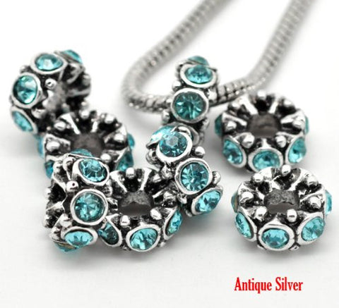 Silver Tone Sky Blue Rhinestone Charm Bead - Sexy Sparkles Fashion Jewelry - 2