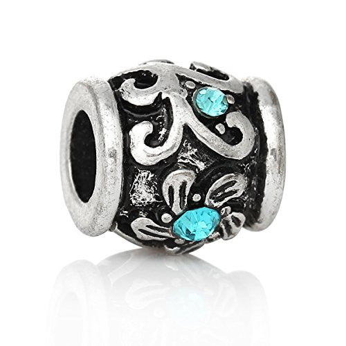 Flower with Blue ed Crystals Charm Bead - Sexy Sparkles Fashion Jewelry - 1