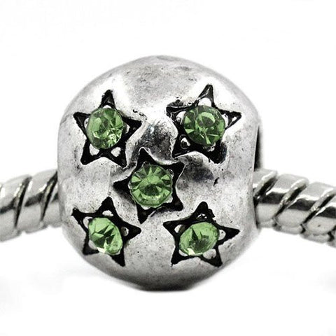 European Charm Beads Antique Silver Star Carved light Green Rhinestone - Sexy Sparkles Fashion Jewelry - 4