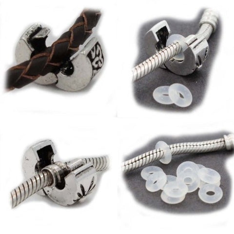 Ten Silver Tone Clip Lock Bead Charms with Rubber Stopper O-rings - Sexy Sparkles Fashion Jewelry - 2