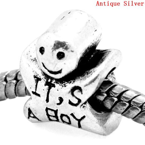 It's a Boy Silver Tone Charm European Bead Compatible for Most European Snake Chain Bracelet - Sexy Sparkles Fashion Jewelry - 2