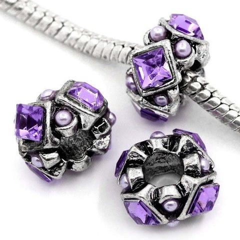 Purple  Rhinestones Bead Charm Spacer For Snake Chain Charm Bracelet - Sexy Sparkles Fashion Jewelry - 2