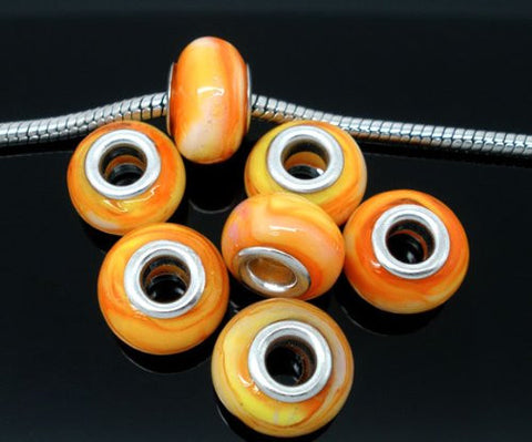 Ten (10) Orange Glass Lampwork Beads For Snake Chain Bracelet - Sexy Sparkles Fashion Jewelry - 2