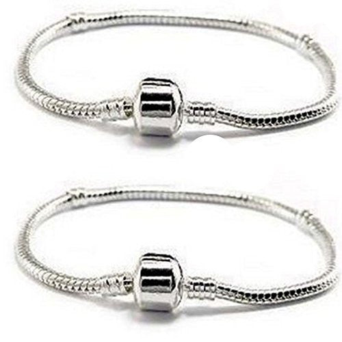 Two Beautiful 8.0"Snake Chain Classic Bead Barrel Clasp Bracelet for Beads Charms