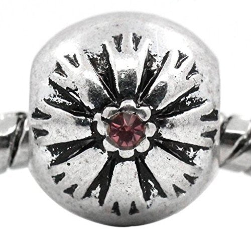 Dark Pink Flower Pattern Carved with  Rhinestones European Bead Compatible for Most European Snake Chain Bracelet - Sexy Sparkles Fashion Jewelry - 1