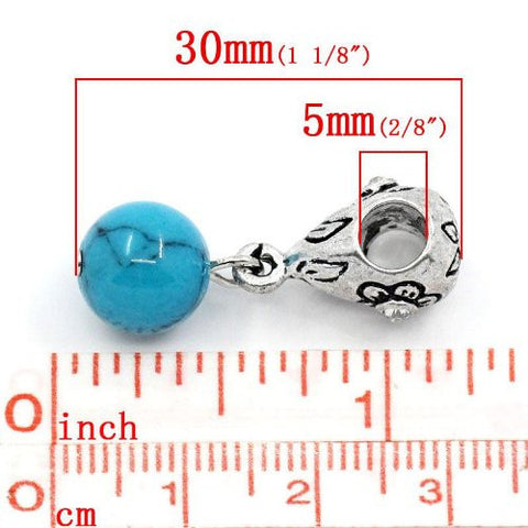 Light Blue Dangle Ball With  Rhinestones European Bead Compatible for Most European Snake Chain Bracelet - Sexy Sparkles Fashion Jewelry - 2