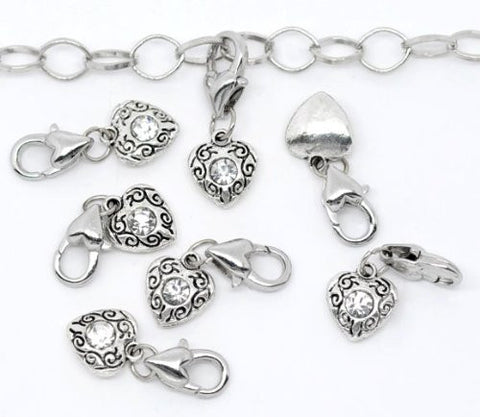 April Clear Birthstone Antique Silver Rhinestone Heart Clip On Charms. Fits Thomas Sabo 26x10mm - Sexy Sparkles Fashion Jewelry - 3
