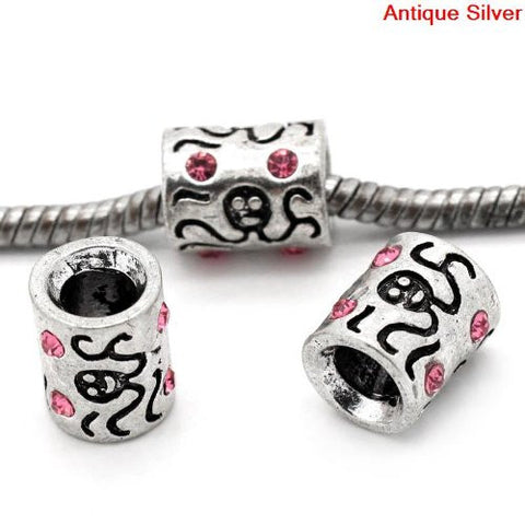 Octopus Carved on Charm W/Pink Crystals Bead Charm Spacer For Snake Chain Bracelet - Sexy Sparkles Fashion Jewelry - 2