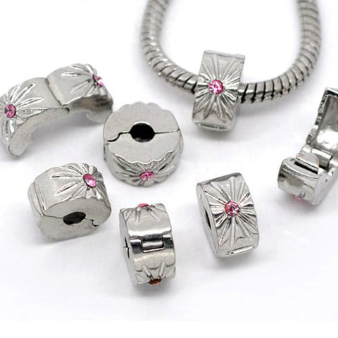 Sunburst with Pink Rhinestone Clip Lock Stopper - Sexy Sparkles Fashion Jewelry - 2
