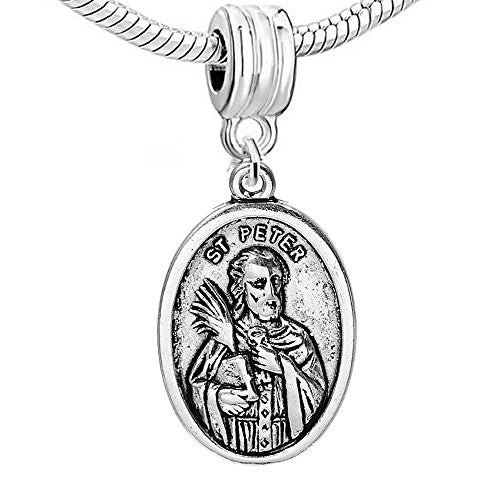 Oval Religious Figure " St.peter & Pray for Us " Carved for European Snake Chain Charm Bracelet,SEXY SPARKLES