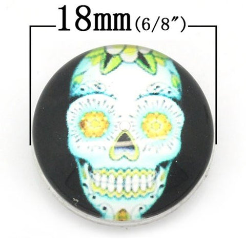 Skull Design Glass Chunk Charm Button Fits Chunk Bracelet 18mm for Noosa Style Chunk Leather Bracelet - Sexy Sparkles Fashion Jewelry - 2