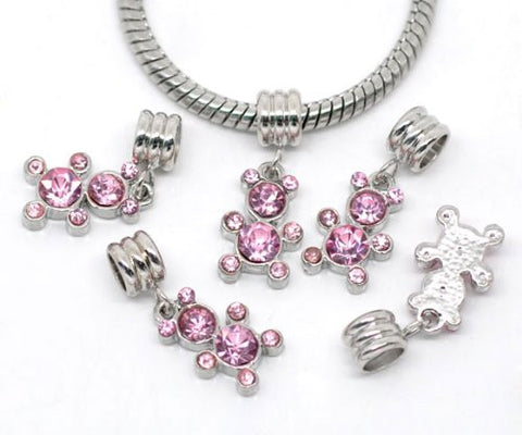 Pink  Rhinestone Teddy Bear Bead European Bead Compatible for Most European Snake Chain Charm Bracelet - Sexy Sparkles Fashion Jewelry - 2