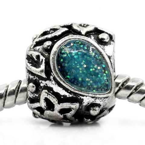 Glitter Inspirational Flower Charm Spacer Bead for Snake Chain Bracelet (Aqua) - Sexy Sparkles Fashion Jewelry - 4